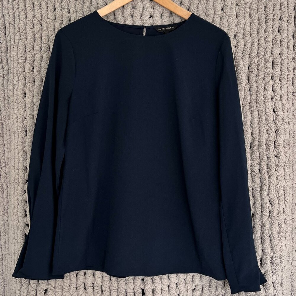 Banana Republic Factory Pull Over Navy Blue Long-Sleeve Blouse Size M